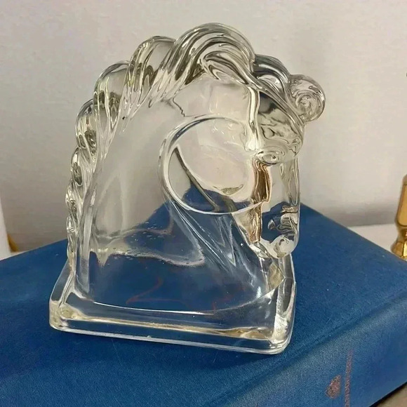 Vintage 1950s Federal Glass Horse Head Bookend Clear Art Deco Equestrian - Picture 4 of 5
